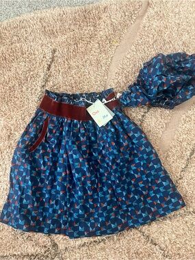 BNWT Oso & Me Geo Print Blue & Red Skirt with Velvet Waistband